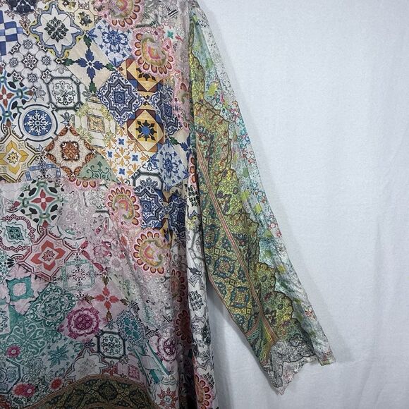 Johnny Was Signature Silk Colorful Abstract Patchwork Jessner Tunic Blouse Top M - Picture 11 of 15
